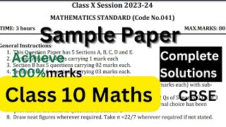 Class 10 Maths Sample Paper  Standard Maths  Full Solutions  CBSE Sample Paper 202324 [upl. by Aikmat]