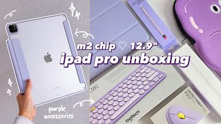 m2 ipad pro 129quot unboxing 💜 apple pencil 2  accessories [upl. by Ardnaskela]