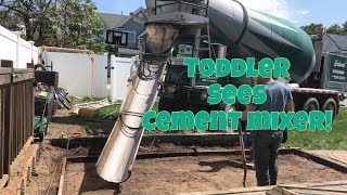 TODDLER SEES A REAL CONCRETE MIXER IN ACTION CEMENT MIXER TRUCK FOR KIDS BEST VIDEOS FOR TODDLERS [upl. by Yorel963]