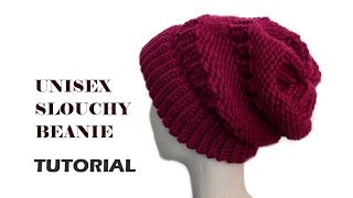 Unisex Slouchy Beanie Tutorial Loom Knitting [upl. by Attener]