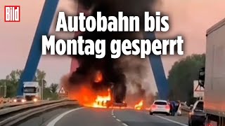 ZuckerLkw brennt auf A61 komplett aus  Rheinbrücke [upl. by Kawasaki968]