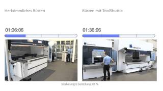 TRUMPF Biegen ToolShuttle  Rüstvorgang einer Biegemaschine mit und ohne ToolShuttle [upl. by Aisya]