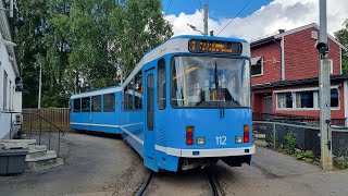 Oslo tram line 12 Kjellsås  Jernbanetorget with Düwag SL79 112 [upl. by Naesal]