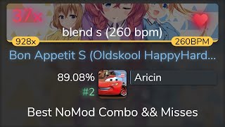 913⭐ Aricin  K A Z M A S A  Bon Appetit S blend s 260 bpm 8908 2 💖 37❌  osu [upl. by Ynahpets]