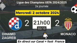 LIGUE DES CHAMPIONS  Dinamo Zagreb vs Monaco en direct sur Canal  foot France  02102024 à 21 h [upl. by Inwat]