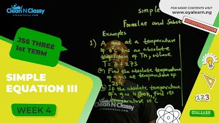 JSS3  Mathematics  Simple equations  Formulae and substitution  1 [upl. by Eilrebmik]