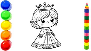 Cute Princess Drawing Painting amp Coloring For Kids and Toddlers Child Art [upl. by Ecad948]