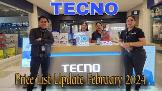 TECNO Price List Update February 2024  Tecno Camon 20 Series  Tecno Pova 5 Series  Spark 20 Pro [upl. by Ramirolg394]