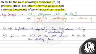 Describe the roles of a high temperature b primers and c bacterium Thermus aquaticus in [upl. by Dewey]