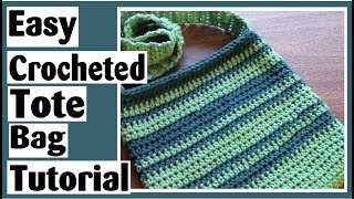 Easy Crocheted Tote Bag  How to Crochet Tutorial for Beginners [upl. by Yarak617]