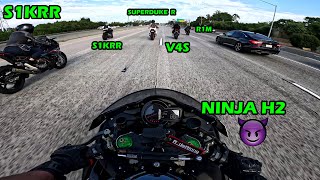 Ninja H2 Playing w Superbikes on Freeway [upl. by Hanikehs]