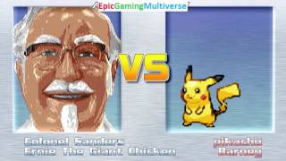 Ernie The Giant Chicken amp Colonel Sanders VS Pikachu The Pokemon amp Barney In A MUGEN Match  Battle [upl. by Airotahs458]