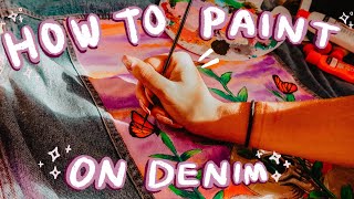 HOW TO PAINT ON DENIM  JEANS Custom With Acrylic amp Fabric Paint  Francesca Grace [upl. by Neelahs]