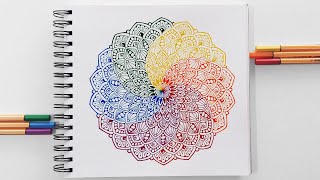 How to draw Mandala Art for beginners  Easy colorful Spiral Mandala  DoodleZentangle drawing [upl. by Noryahs]