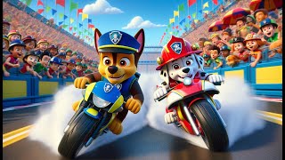 Paw Patrol Ultimate Rescue  CHASE amp MARSHALL Joins Motorcycle Racing  Very Funny Story  Rainbow 3 [upl. by Eizzik964]