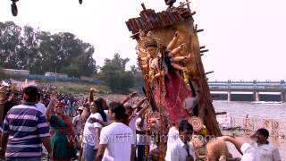 Durga Idol into the water Durga Puja Visarjan [upl. by Ellesirg995]