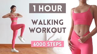 1 HOUR WALKING WORKOUT  6000 Steps Full Body Fat Burn Cardio NO Repeat NO Jumping At Home [upl. by Meneau]