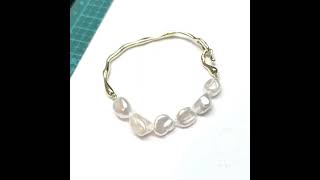 Golden plated alloy bracelet with white freshwater pearls in free shapes SL001650 jewelry [upl. by Yeargain]