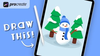 Procreate Step by Step Tutorial  Waving Snowman  Draw With Me  iPad Art [upl. by Drews]