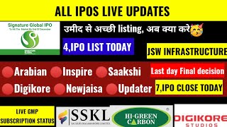 4 IPO LISITNG 🔴ARABIAN 🔴INSPIRE 🔴SAAKSHI 🔴DIGIKORE 🔴NEWJAISA 🔴UPDATER LAST DAY FINAL DECISION 🟢GMP [upl. by Thorbert200]