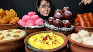 Eating Different types of Indian Sweets  Kheer Rasmalai Big Bites  Asmr Eating  Mukbang [upl. by Nnaer324]