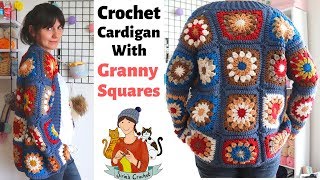 How To Crochet A Cardigan With Granny Squares  Easy Jacket [upl. by Crockett929]