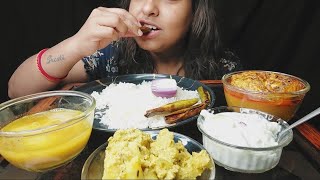 Eating Show  Rice Aam Tok Dal Aloo Posto Rohu Fish Curry Potol VajaCucumber RaitaBigBites [upl. by Anilec]