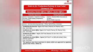 Glenmark Pharmaceuticals Walkin interviews Pharmajobalert [upl. by Einobe827]