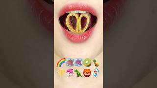 ASMR EMOJI FOOD 🌈🍓🍇🥝🍍💎🐬🦖🦁 이모지 먹방 sped up [upl. by Dazhahs441]