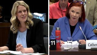 CBC President Catherine Tait questioned if shell receive a bonus following layoffs  WATCH [upl. by Nnylesor]