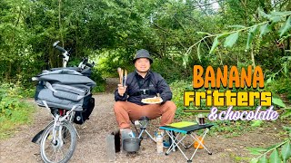 Brompton ride amp cooking outdoors banana flitters with chocolate [upl. by Ttegirb821]