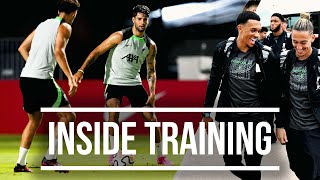 Inside Training Liverpool land and train in Singapore  Crossbar challenge rondos amp more [upl. by Hgielhsa]