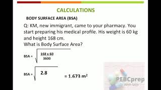 Body Surface Area  Calculations  PEBC Evaluating Exam  PEBCprep with San [upl. by Atirihs280]