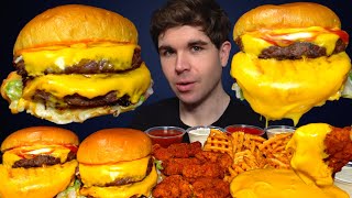 ASMR MUKBANG STUFFED CHEESE BURGERS HOT CHICKEN NUGGETS amp FRIES  WITH CHEESE  Magic Mikey [upl. by Akehsyt]