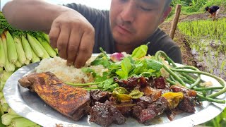 crispy pork  soya pork  green vegetables  Naga eating show  kents vlog [upl. by Oicul]