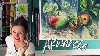 Akwarele  malowanie jabłek akwarelami tutorial Apple watercolor painting [upl. by Tomi]