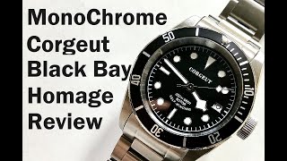 Corgeut 2010 Monochrome Tudor Black Bay Homage Watch Review NH35 [upl. by Adur587]