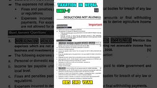 Taxation in nepal unit7  Deduction not allowed  BBS 3rd year taxation bbs3rdyear exam bbs [upl. by Oznohpla]