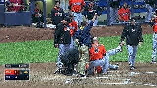 Giancarlo Stanton leaves game after hit during swing [upl. by Nelle]