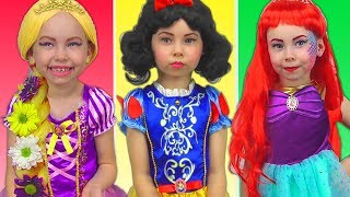 Costumes Disney Princesses Kids Makeup Rapunzel Snow White Little Mermaid amp Real Princess Dresses [upl. by Mendie]