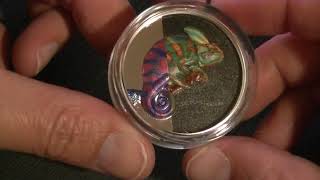 Coin review  5 Dollar Eclectic Nature Chameleon Cook Islands 1 oz Silver 2023 [upl. by Venetia]