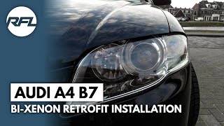 Audi A4 B7  BiXenon HID DIY Headlight Upgrade installation [upl. by Bess]