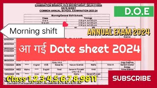 morning shift date sheet 2024  annual exam datesheet 2024  class 6789115 doedatesheet2024 [upl. by Ecnaralc]