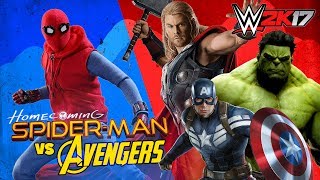 WWE 2k17 Team Spiderman Homecoming vs Avengers Captain America Hulk amp Thor by KCity [upl. by Arlana]