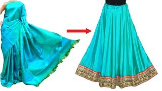 Convert Saree into Lehenga  very easily  साड़ी से लेहेंगा कैसे बनाएं  Krishna Creation [upl. by Atnuahsal]