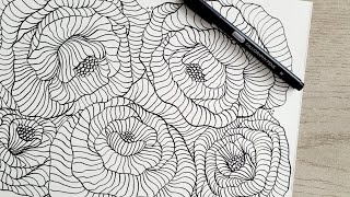 Line Art  Trendy Doodle Drawing  Follow Along Tutorial  Art Therapy  Flower Pattern Art [upl. by Leora562]