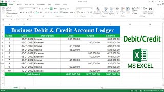 How to Create Debit and Credit Account Ledger in Microsoft Excel  Debit and Credit in Excel [upl. by Areemas]