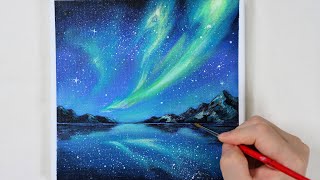 Northern Lights Aurora  Easy acrylic painting for beginners  PaintingTutorial  Painting ASMR [upl. by Chernow]