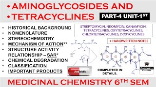 Aminoglycosides amp Tetracyclines complete  Part 4 Unit 1  Medicinal Chemistry 6th Semester [upl. by Remmus578]