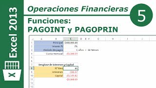 Funciónes PAGOINT y PAGOPRIN  Excel 2013 Operaciones Financieras 512 [upl. by Lleynad130]